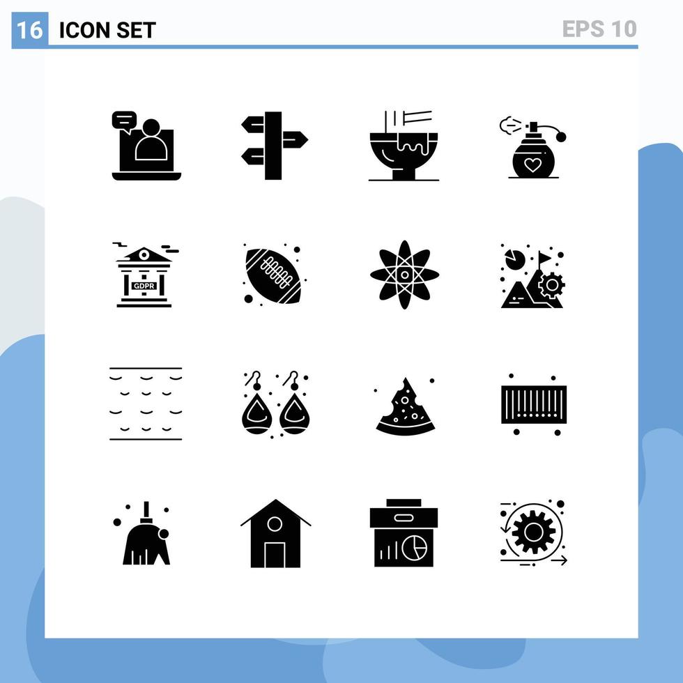 16 Universal- solide Glyphen einstellen zum Netz und Handy, Mobiltelefon Anwendungen Bank Liebe Winter Parfüm Essen editierbar Vektor Design Elemente