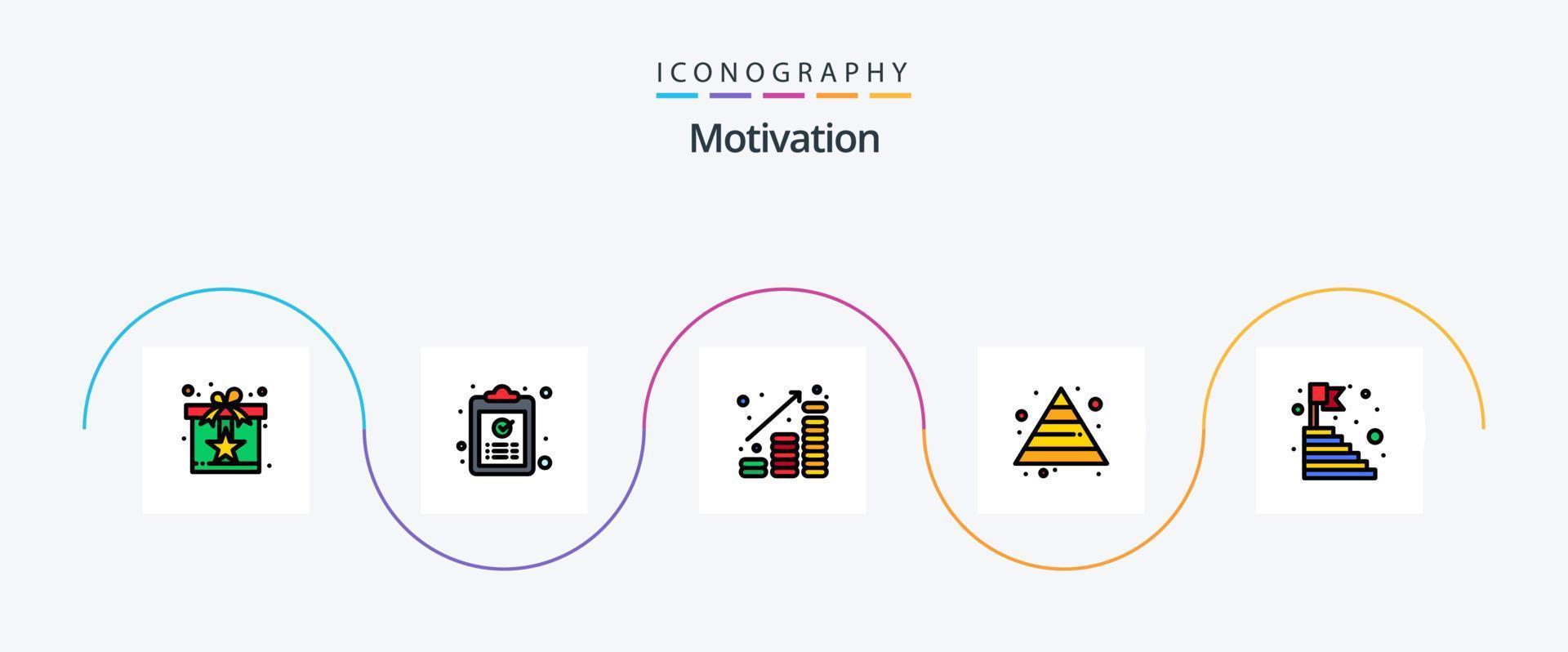 motivering linje fylld platt 5 ikon packa Inklusive pyramid. karriär. klistra. pengar upp. finansiera vektor