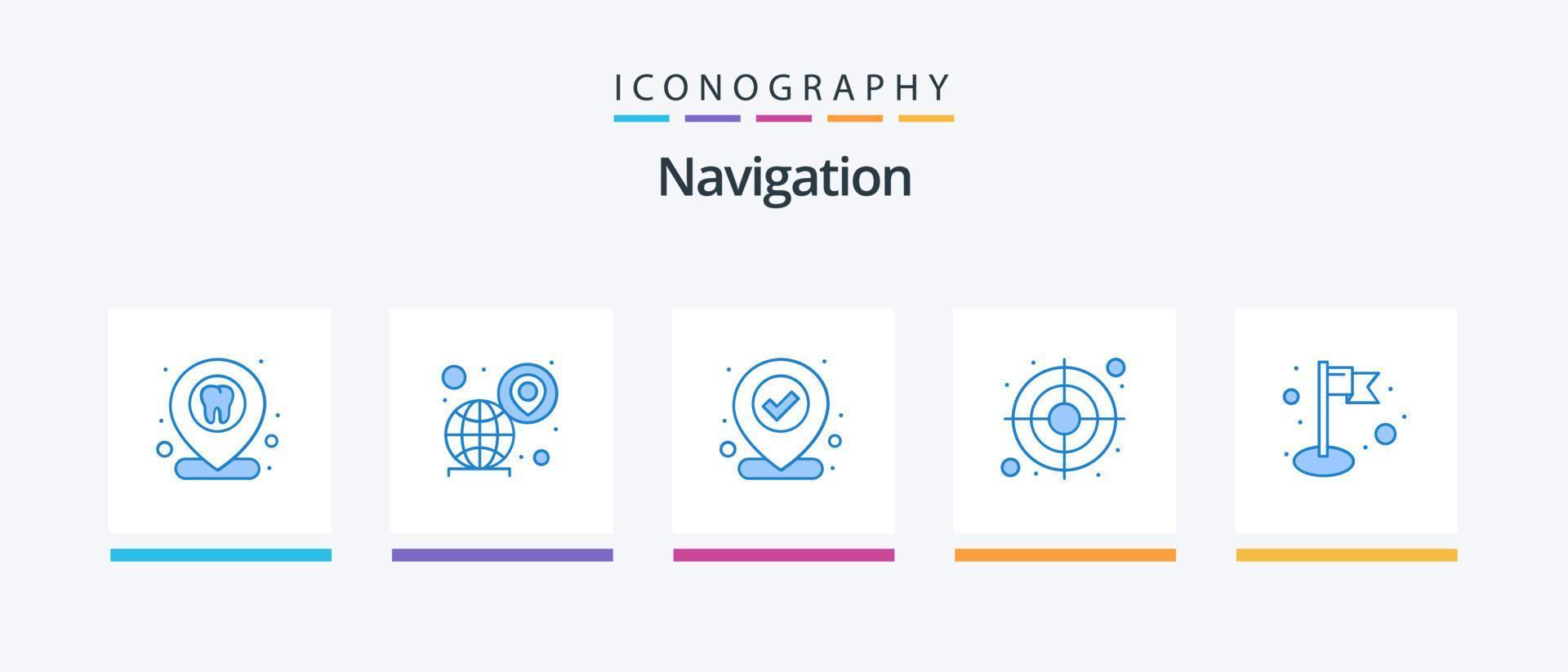 Navigation Blau 5 Symbol Pack einschließlich Ziel. GPS. Stift. Fadenkreuze. geprüft. kreativ Symbole Design vektor