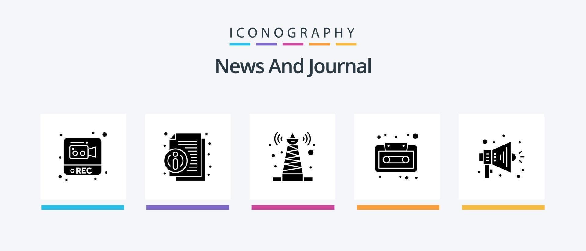 Nachrichten Glyphe 5 Symbol Pack einschließlich Megaphon. Band. Signal. Kassette. Audio. kreativ Symbole Design vektor