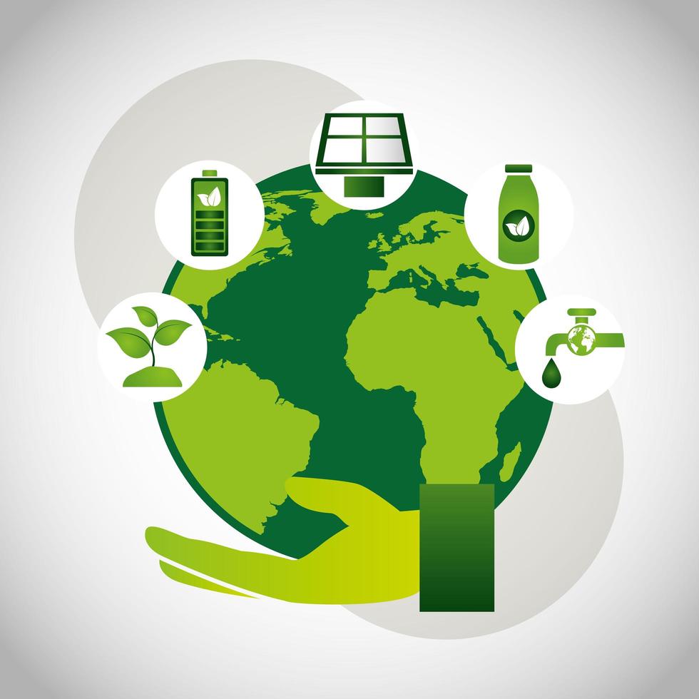 miljövänlig affisch med planeten jorden och ikoner vektor