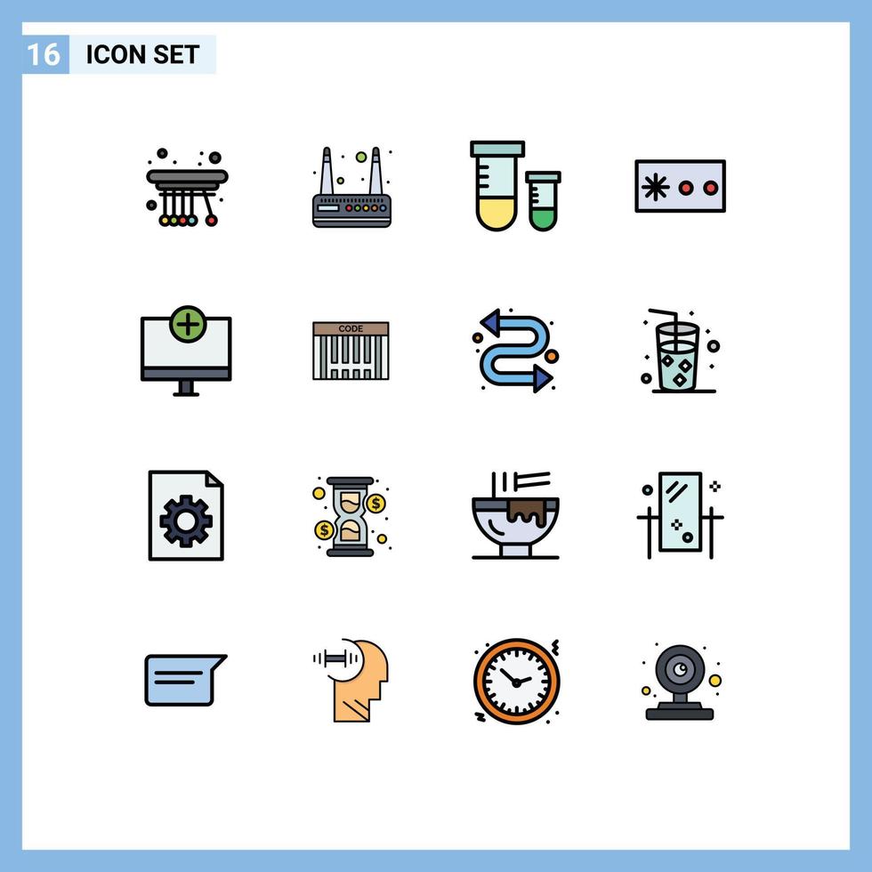 grupp av 16 modern platt Färg fylld rader uppsättning för grej datorer s Lägg till skydd redigerbar kreativ vektor design element