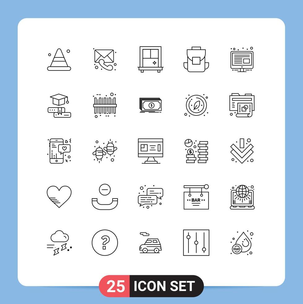 25 kreativ Symbole modern Zeichen und Symbole von Deckel Bildschirm Fenster Verwaltung zurück Tasche editierbar Vektor Design Elemente