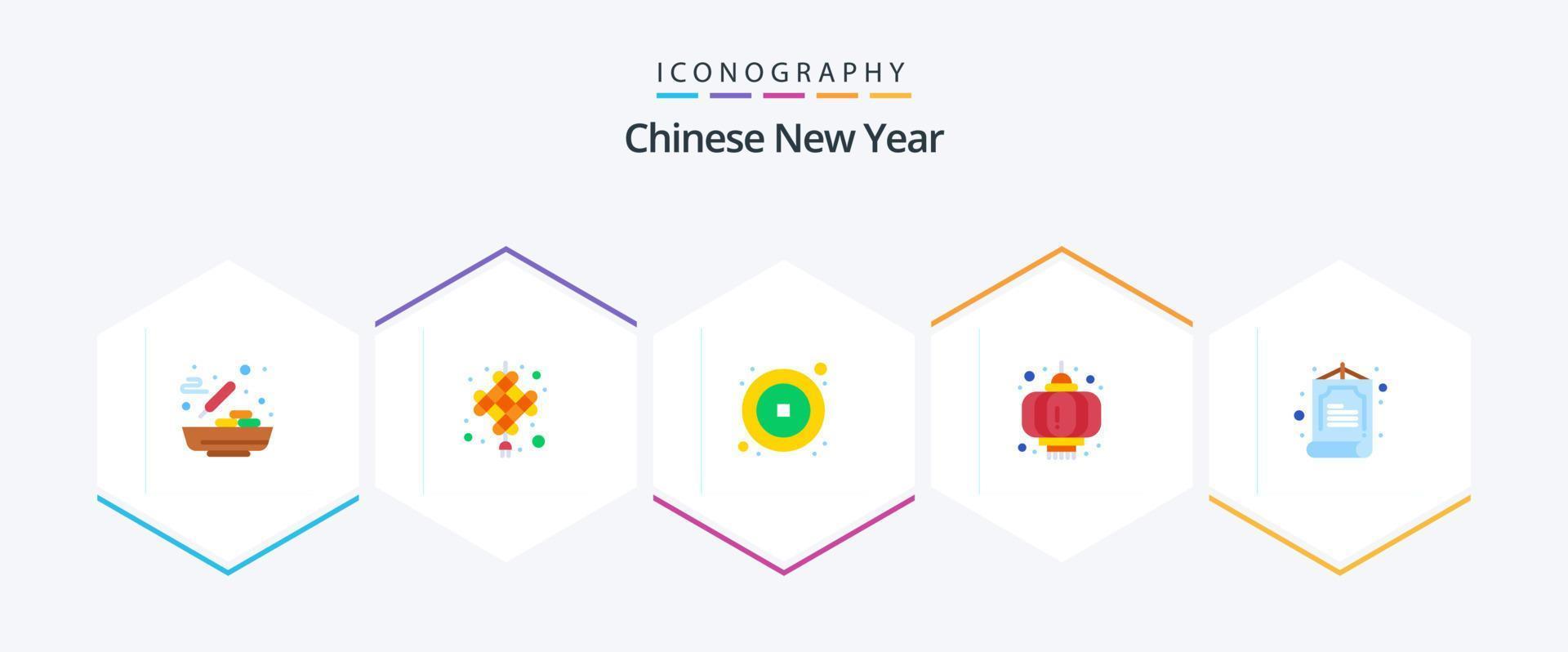 kinesisk ny år 25 platt ikon packa Inklusive kinesiska. firande. mynt. ny år. kinesisk vektor
