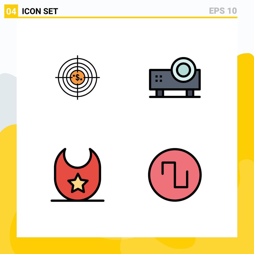 modern uppsättning av 4 fylld linje platt färger pictograph av mål powerpoint presentation kontanter jakt glida projektor redigerbar vektor design element