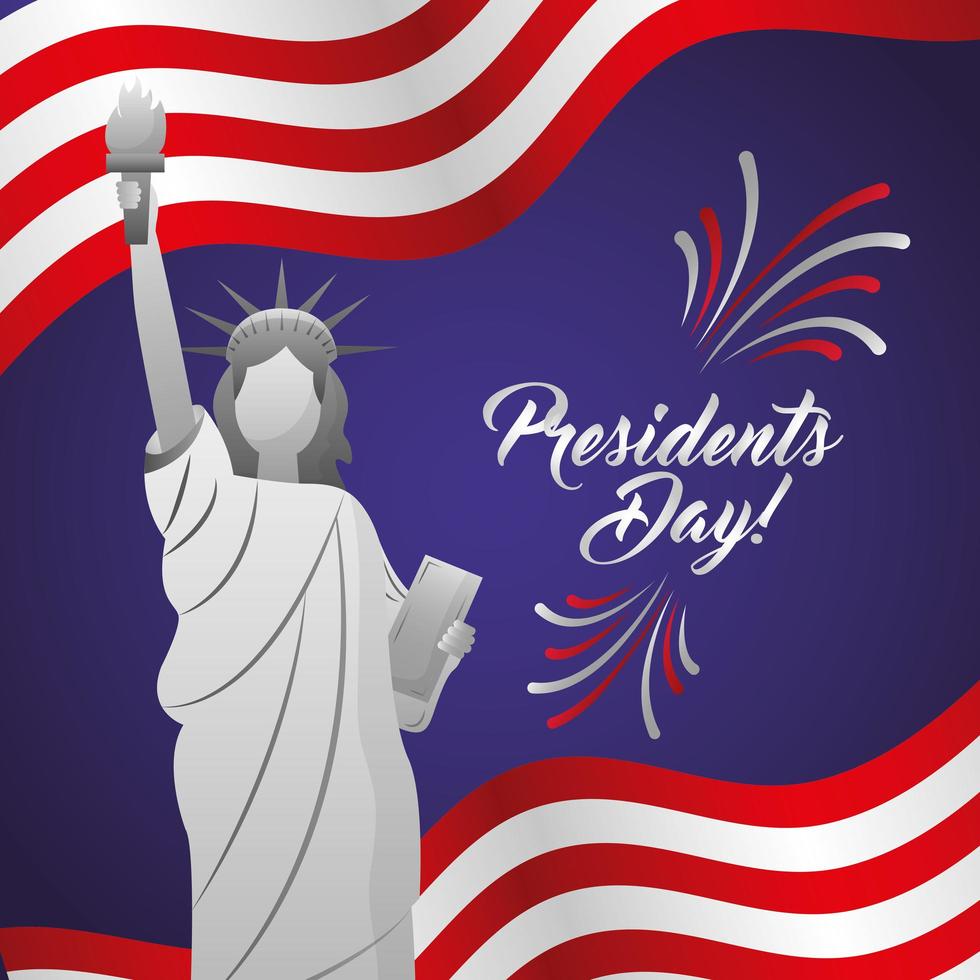 glad presidents dag firande affisch med amerikansk staty vektor