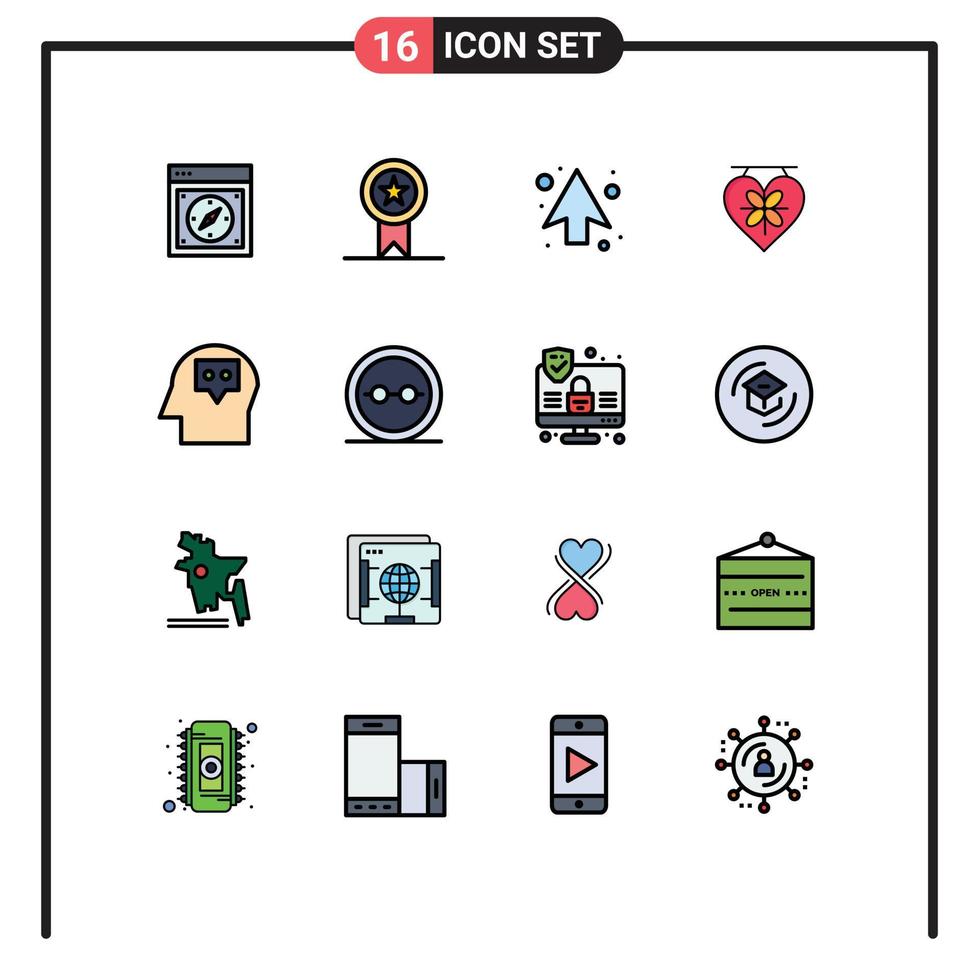 eben Farbe gefüllt Linie Pack von 16 Universal- Symbole von Kopf Herz Briefmarke Liebe Richtung editierbar kreativ Vektor Design Elemente
