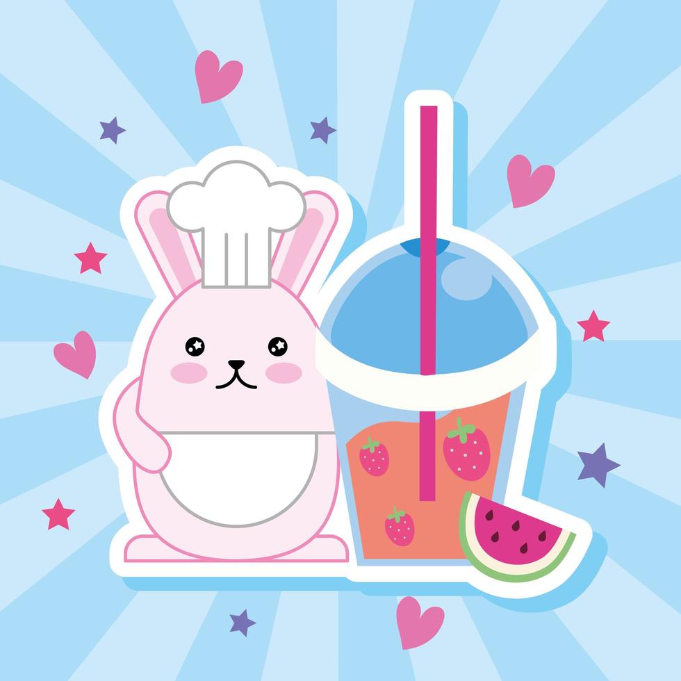 kawaii süßes kleines Kaninchen mit Erdbeer-Smoothie vektor