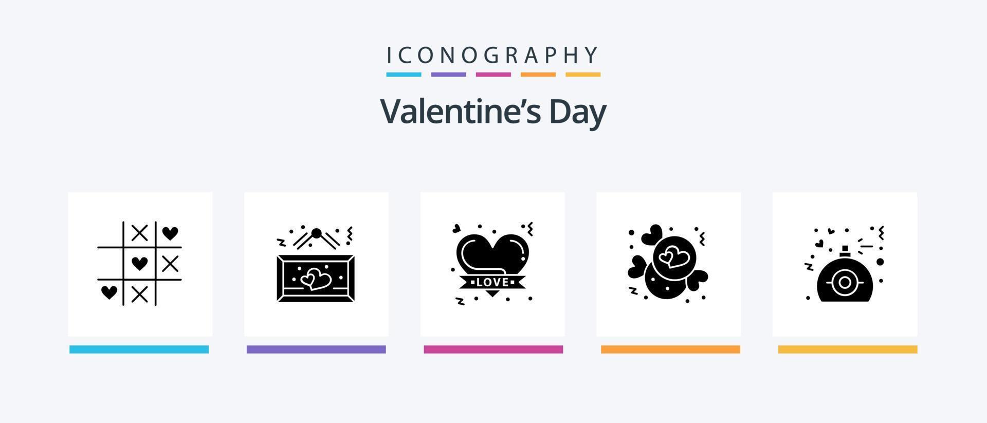 valentines dag glyf 5 ikon packa Inklusive gåva. kärlek. romantisk. choklad. romantisk hjärta. kreativ ikoner design vektor