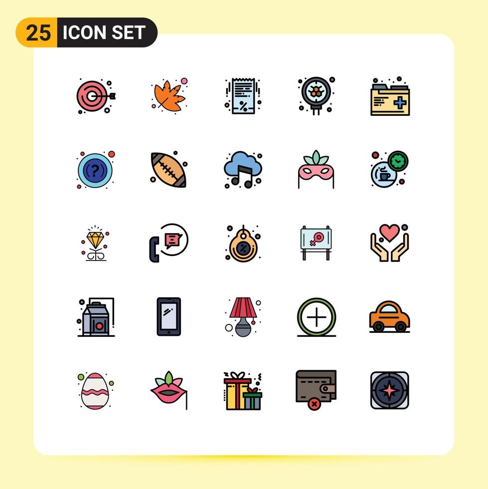 25 universell fylld linje platt färger uppsättning för webb och mobil tillämpningar medicinsk vård svart fredag Sök molekyl redigerbar vektor design element