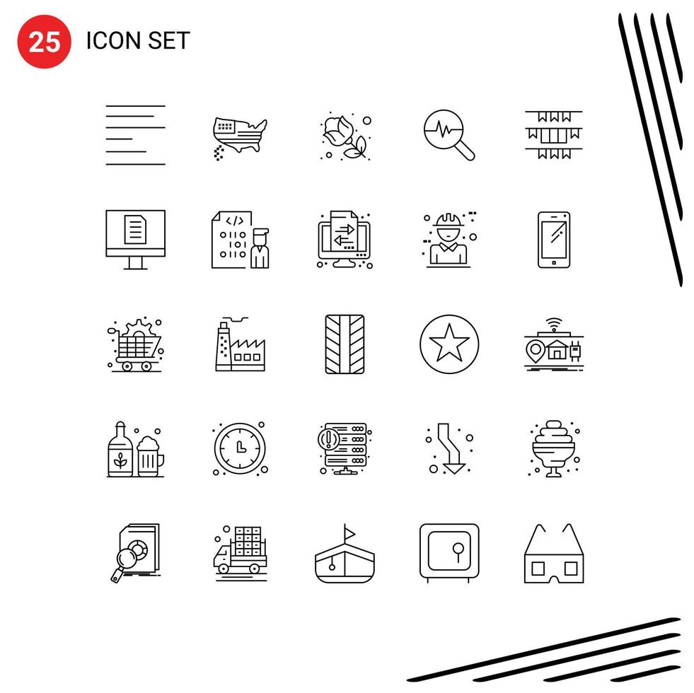 uppsättning av 25 modern ui ikoner symboler tecken för krans baner röd Sök Diagram info grafik redigerbar vektor design element
