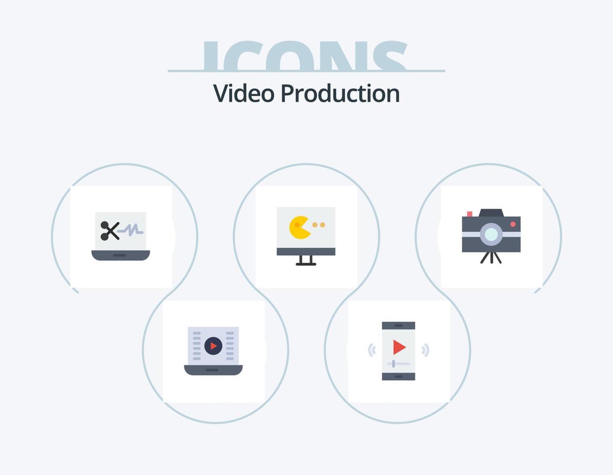 video produktion platt ikon packa 5 ikon design. . övervaka. video spelare. spel. digital audio redaktör vektor