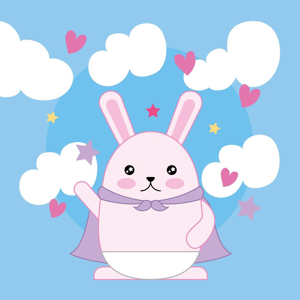 kawaii niedliches kleines Kaninchen mit Wolken vektor