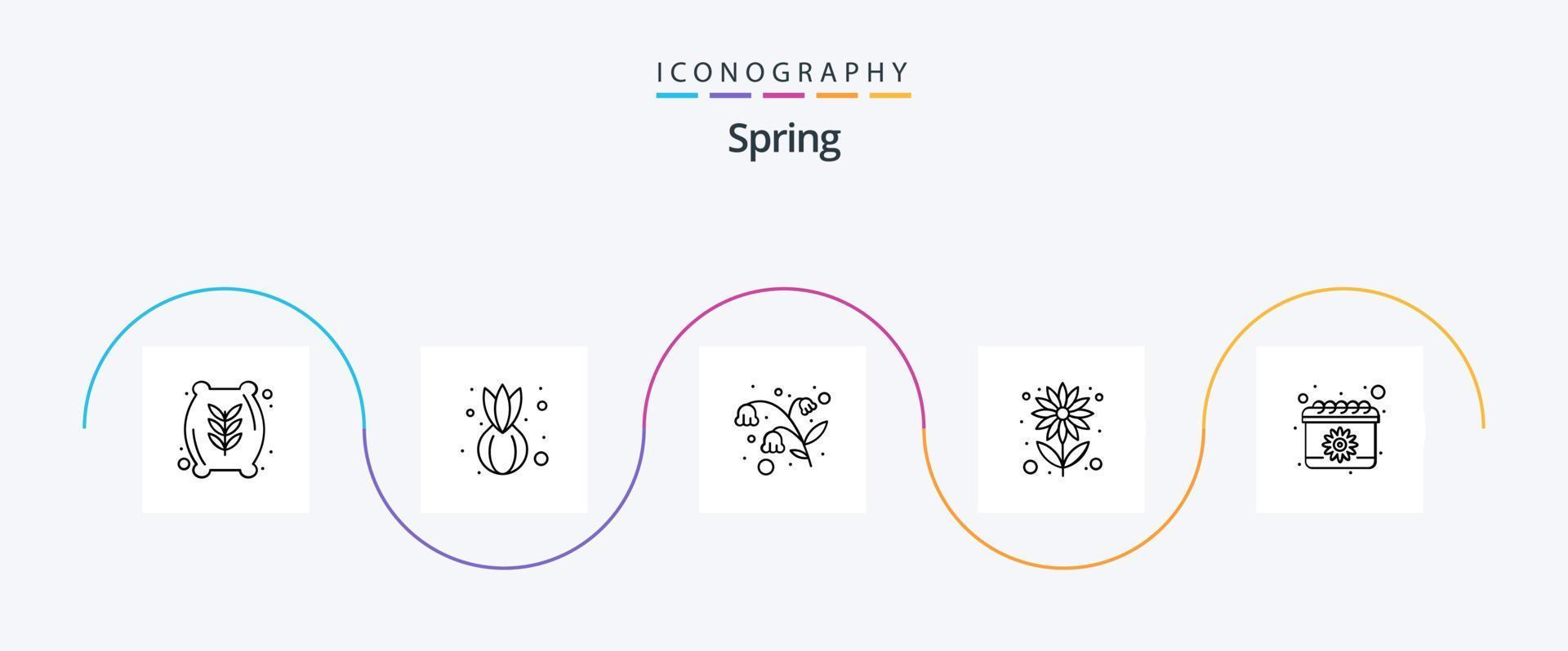 Frühling Linie 5 Symbol Pack einschließlich Datum. Ostern. Blumen. Kalender. Sommer- vektor