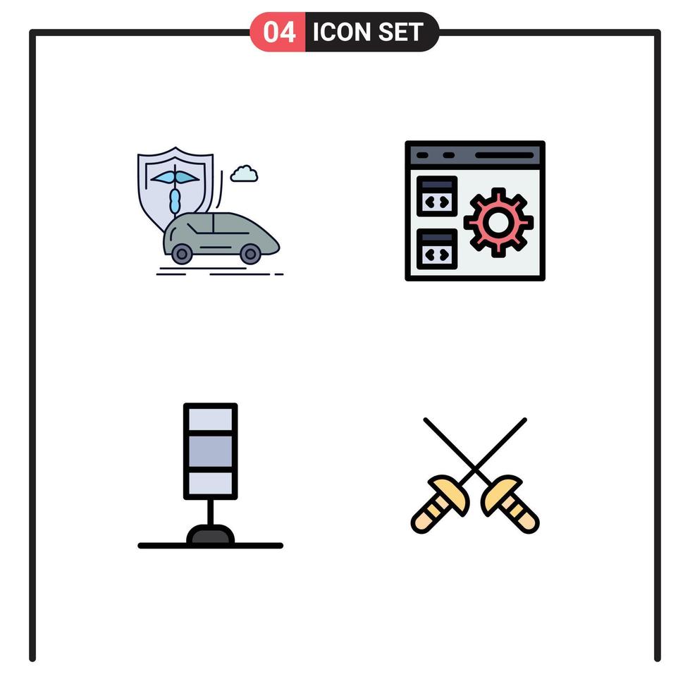 fylld linje platt Färg packa av 4 universell symboler av bil förvaltning transport kodning lampa redigerbar vektor design element