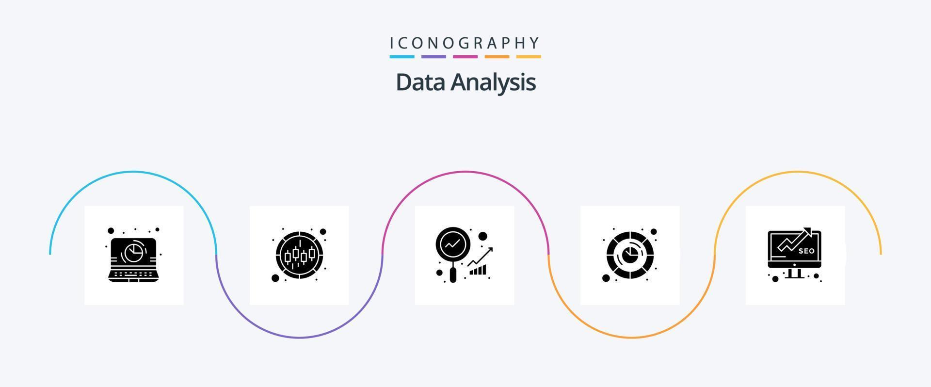 data analys glyf 5 ikon packa Inklusive data. Graf. analys. digital. fokus analys vektor