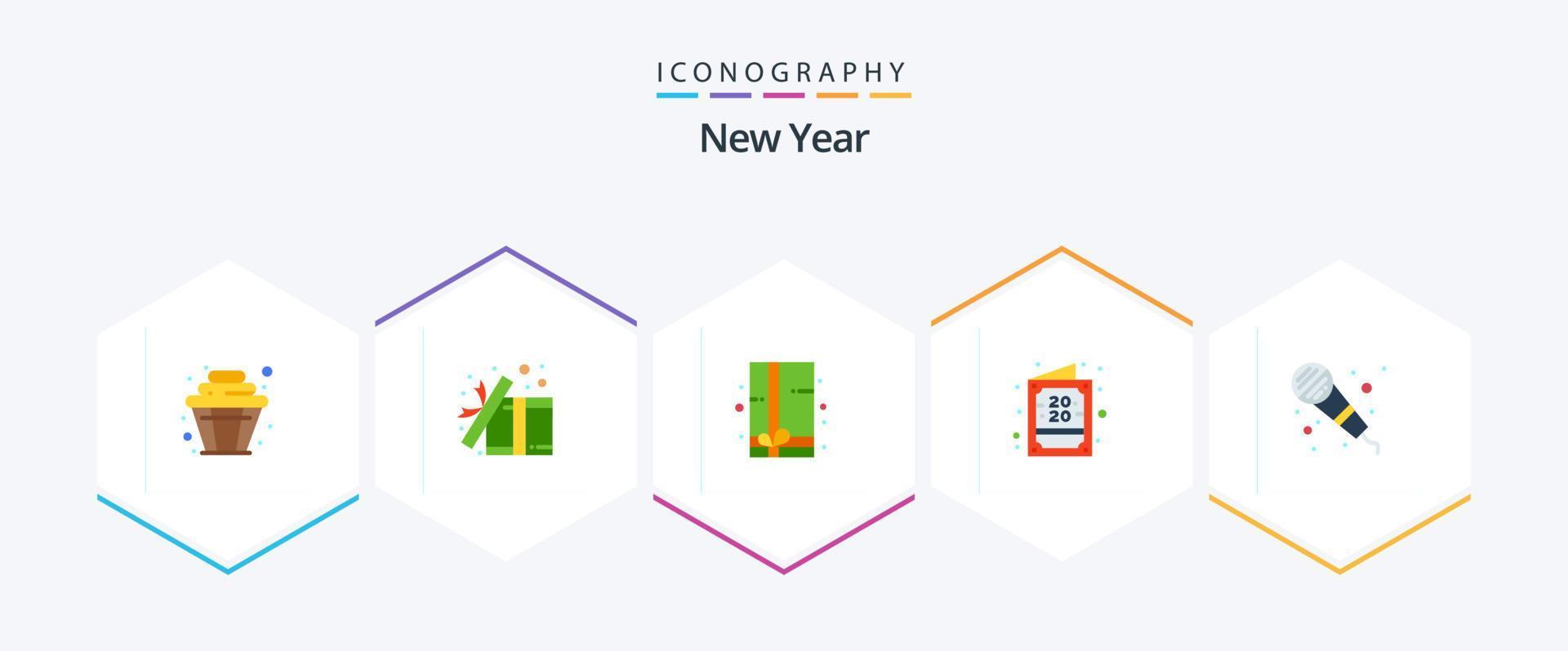 ny år 25 platt ikon packa Inklusive mikrofon. ny år. överraskning. inbjudan. kort vektor