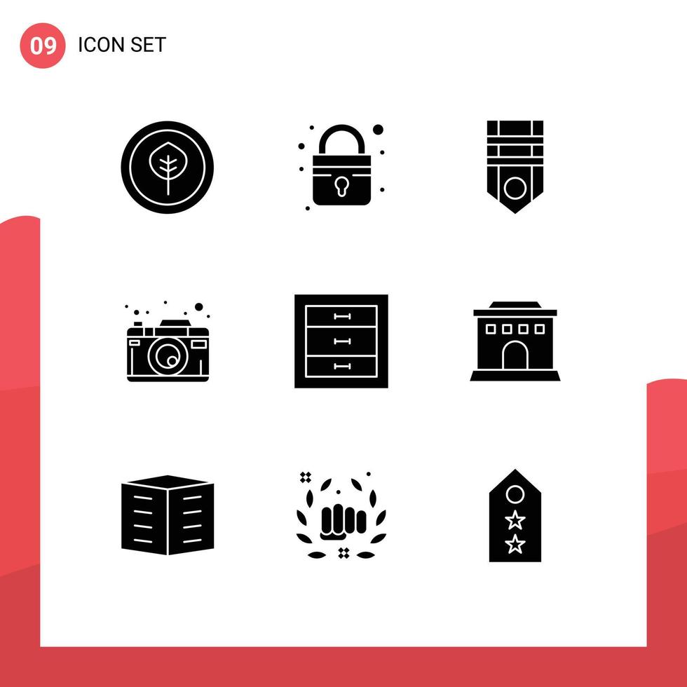 9 Benutzer Schnittstelle solide Glyphe Pack von modern Zeichen und Symbole von Innere Schränke Rang Kisten Bild editierbar Vektor Design Elemente