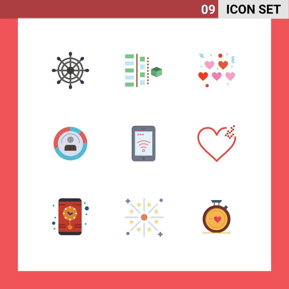 Pack von 9 kreativ eben Farben von Benutzer persönlich Herzen Menschen Eigenschaften editierbar Vektor Design Elemente