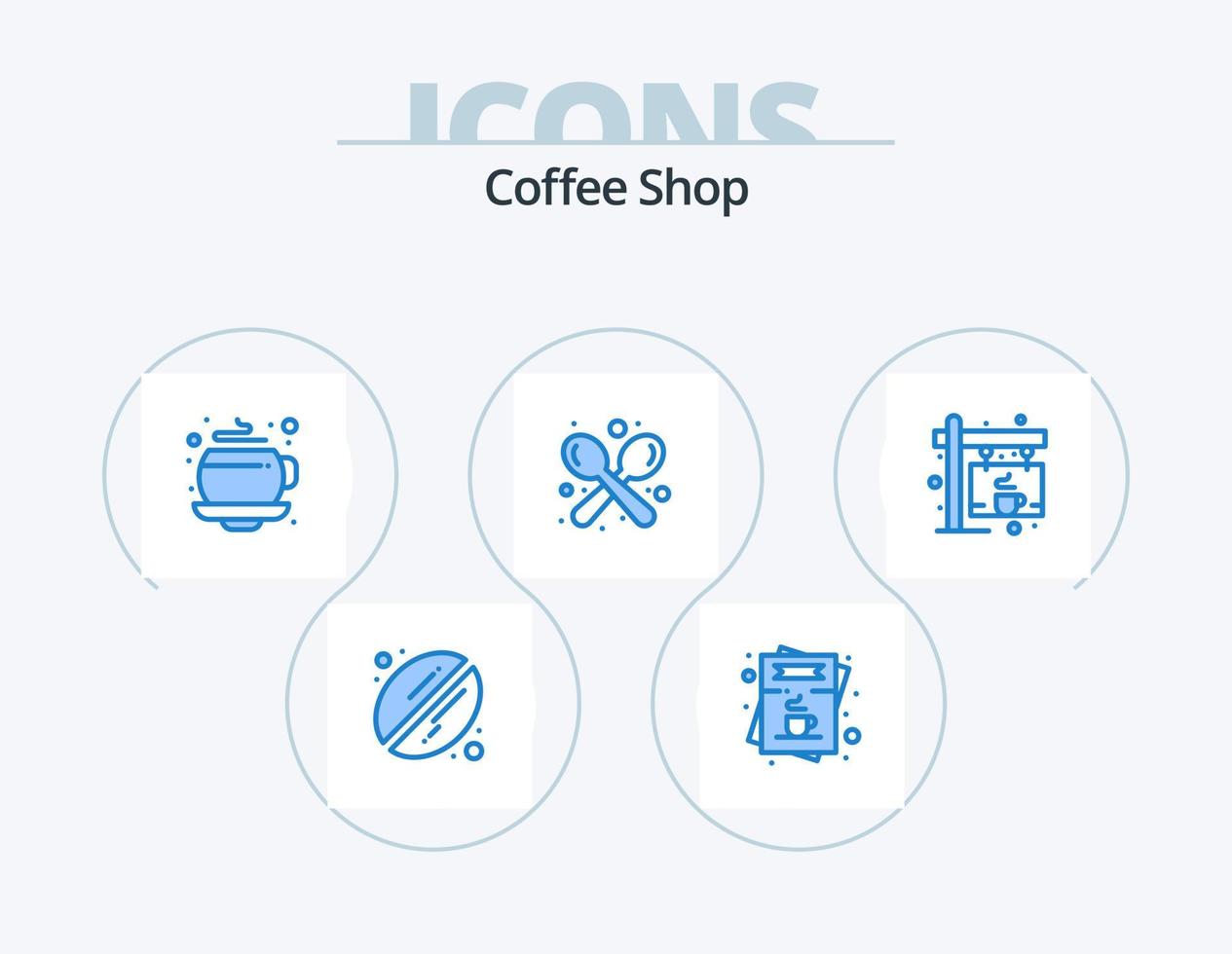 kaffe affär blå ikon packa 5 ikon design. märka. redskap. kaffe. sked. gaffel vektor