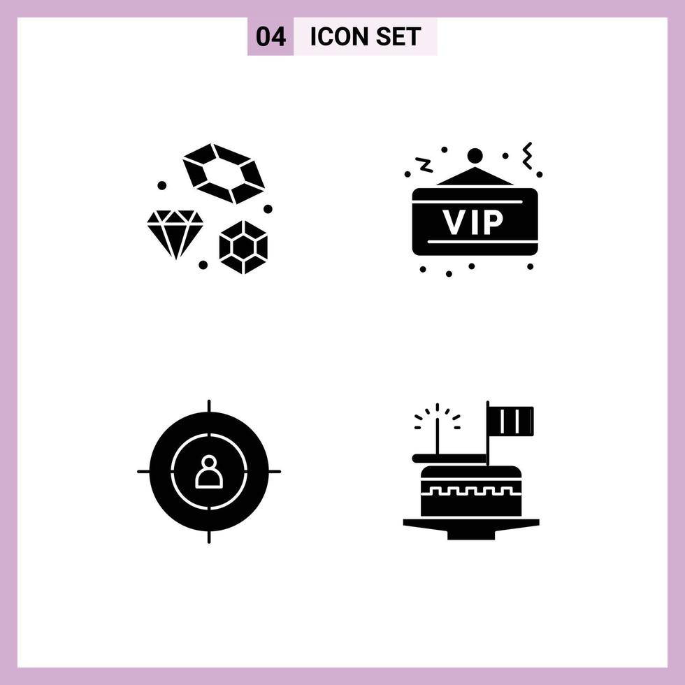 4 Universal- solide Glyphe Zeichen Symbole von Diamant Tor Hochzeit Nacht Person editierbar Vektor Design Elemente