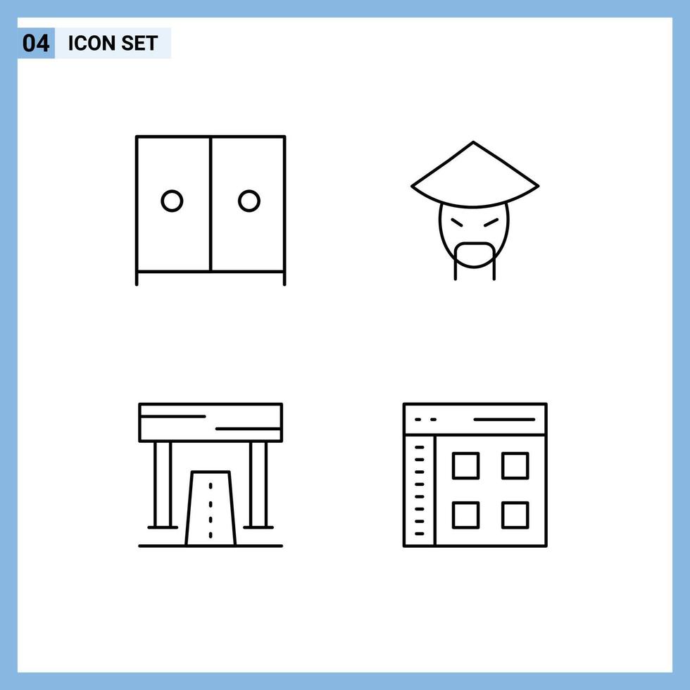 modern uppsättning av 4 fylld linje platt färger pictograph av möbel Avsluta kejsare kinesisk rekreation redigerbar vektor design element