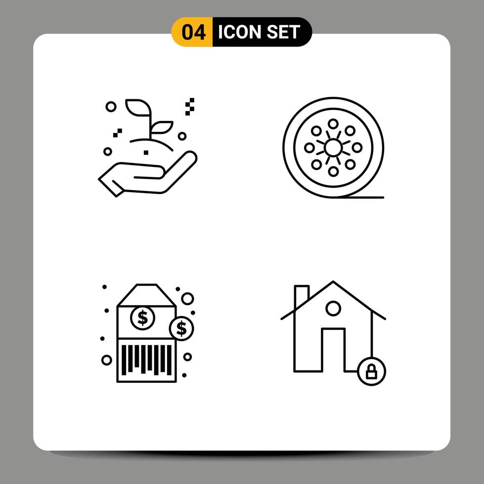 4 Universal- Linie Zeichen Symbole von Geschäft Anfang Barcode Blatt Film Spule Etikett editierbar Vektor Design Elemente
