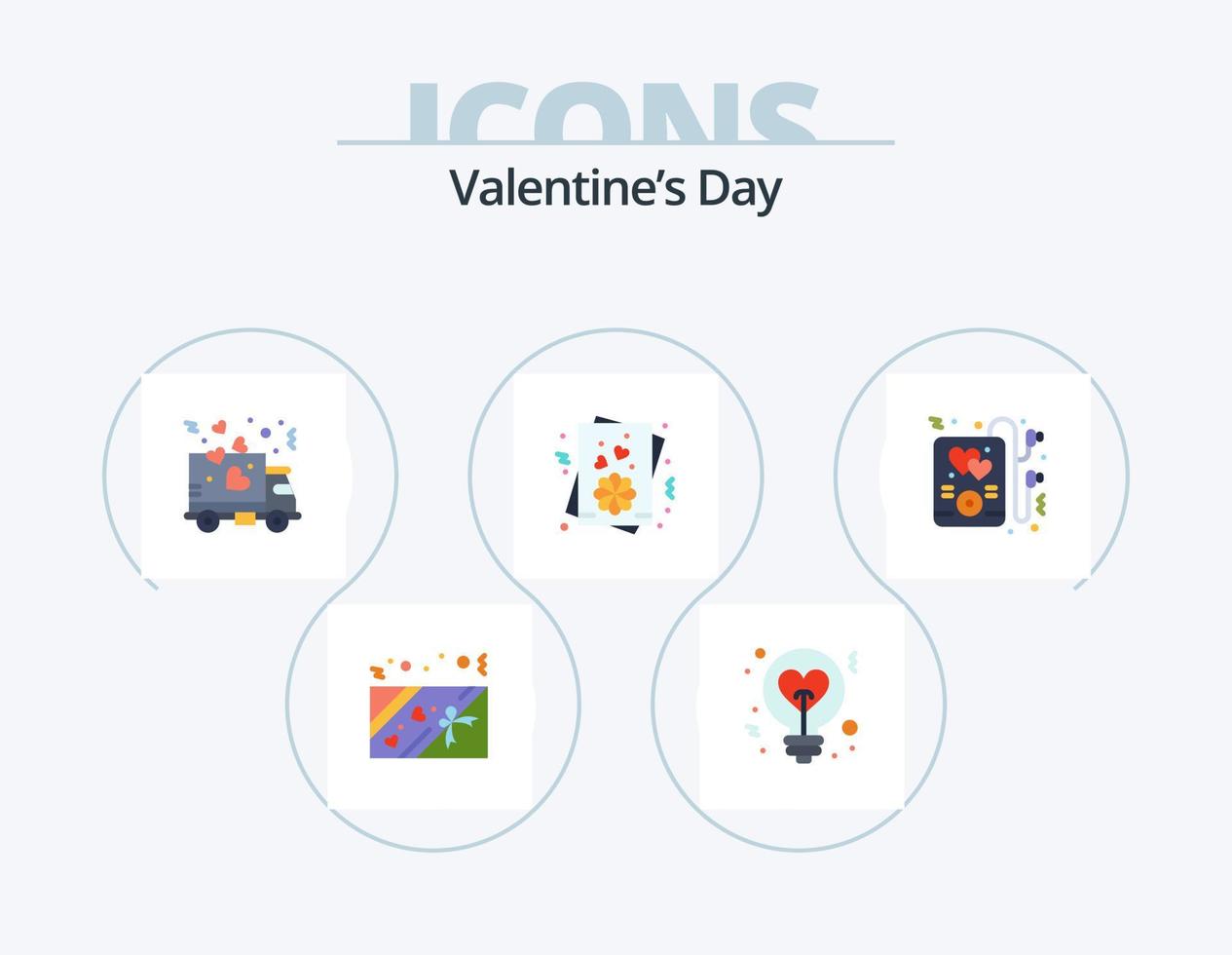 valentines dag platt ikon packa 5 ikon design. fest. hörlurar. leverans. alla hjärtans dag. kort vektor