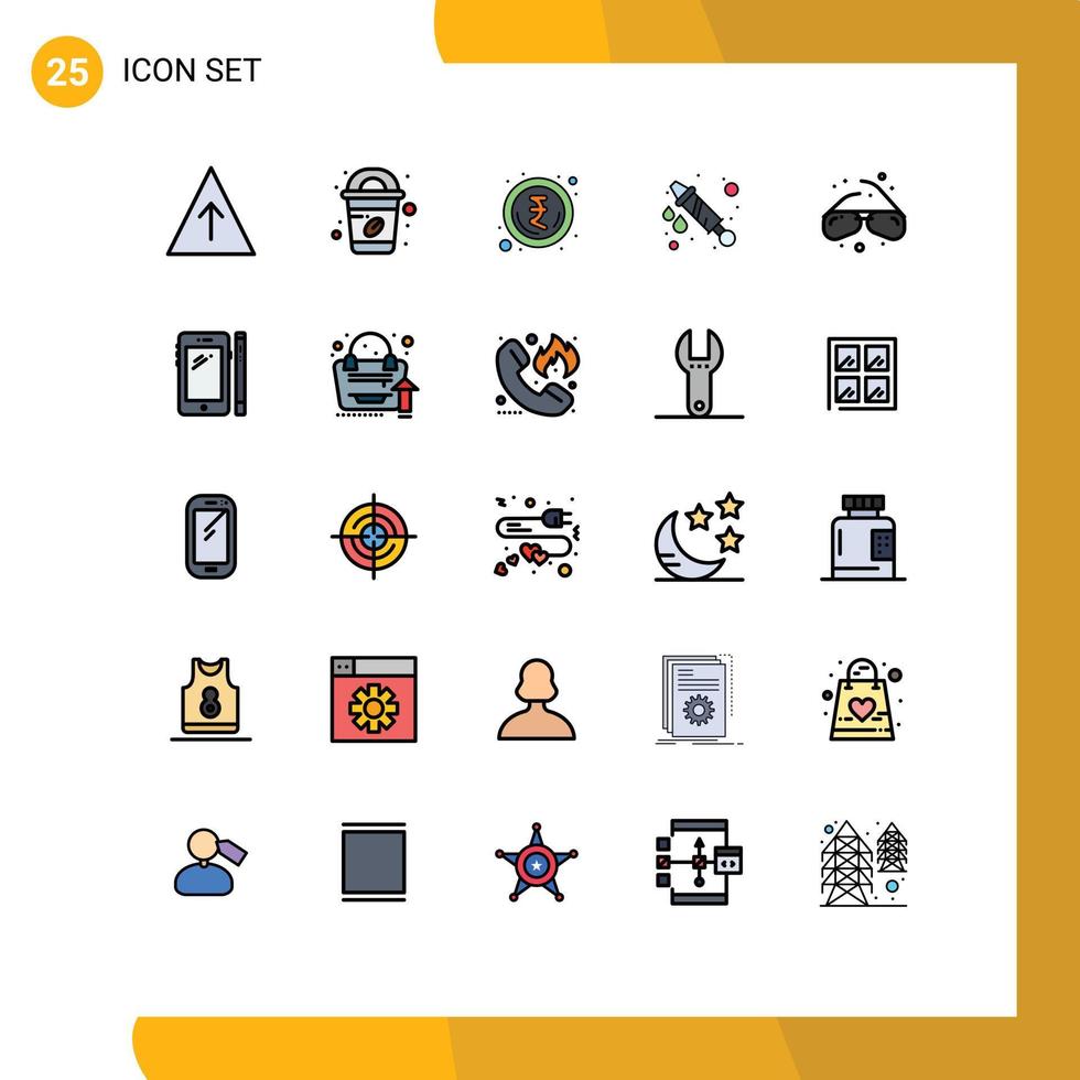 uppsättning av 25 vektor fylld linje platt färger på rutnät för smart telefon nörd rupee se glasögon redigerbar vektor design element