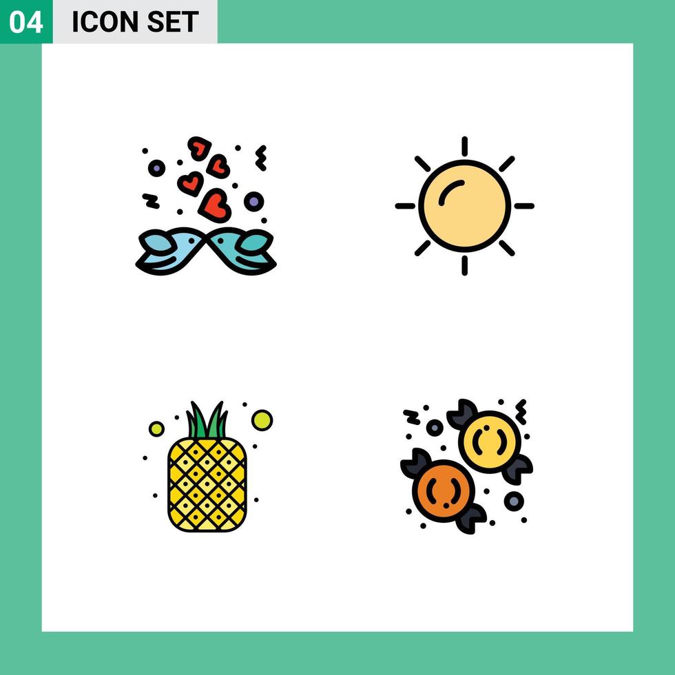 gefüllte Linie eben Farbe Pack von 4 Universal- Symbole von Vögel Früchte Liebe Sonne Ananas editierbar Vektor Design Elemente