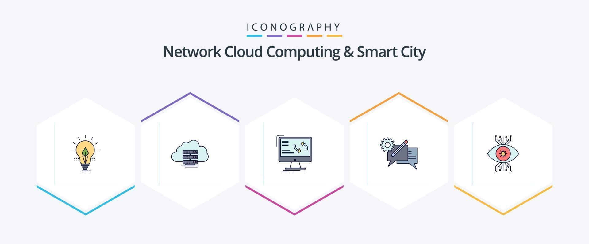 Netzwerk Wolke Computing und Clever Stadt 25 gefüllte Linie Symbol Pack einschließlich Kommunikation. Daten. Computer. Information vektor