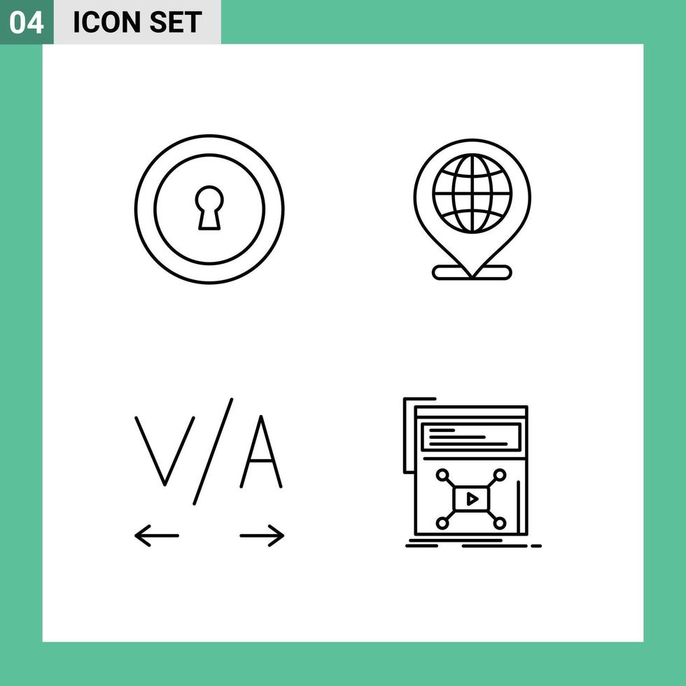 linje packa av 4 universell symboler av nyckelhål marknadsföring global plats video redigerbar vektor design element