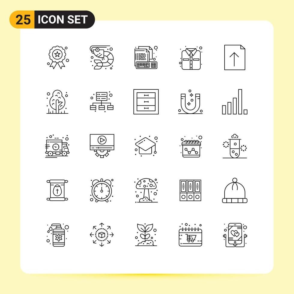 uppsättning av 25 modern ui ikoner symboler tecken för importera kläder kodning skjorta fil redigerbar vektor design element