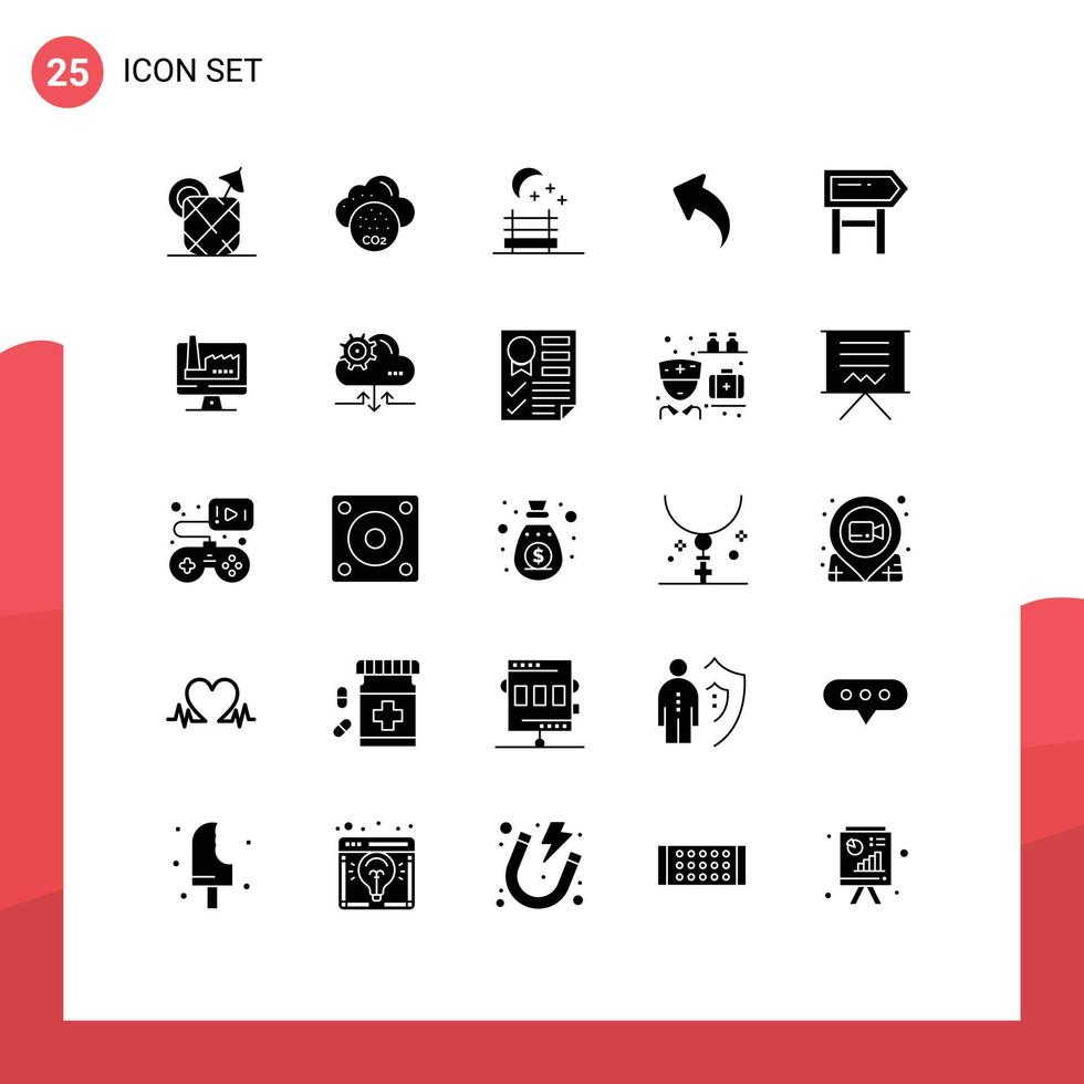 25 Benutzer Schnittstelle solide Glyphe Pack von modern Zeichen und Symbole von Motivation Tafel Natur Richtung oben editierbar Vektor Design Elemente
