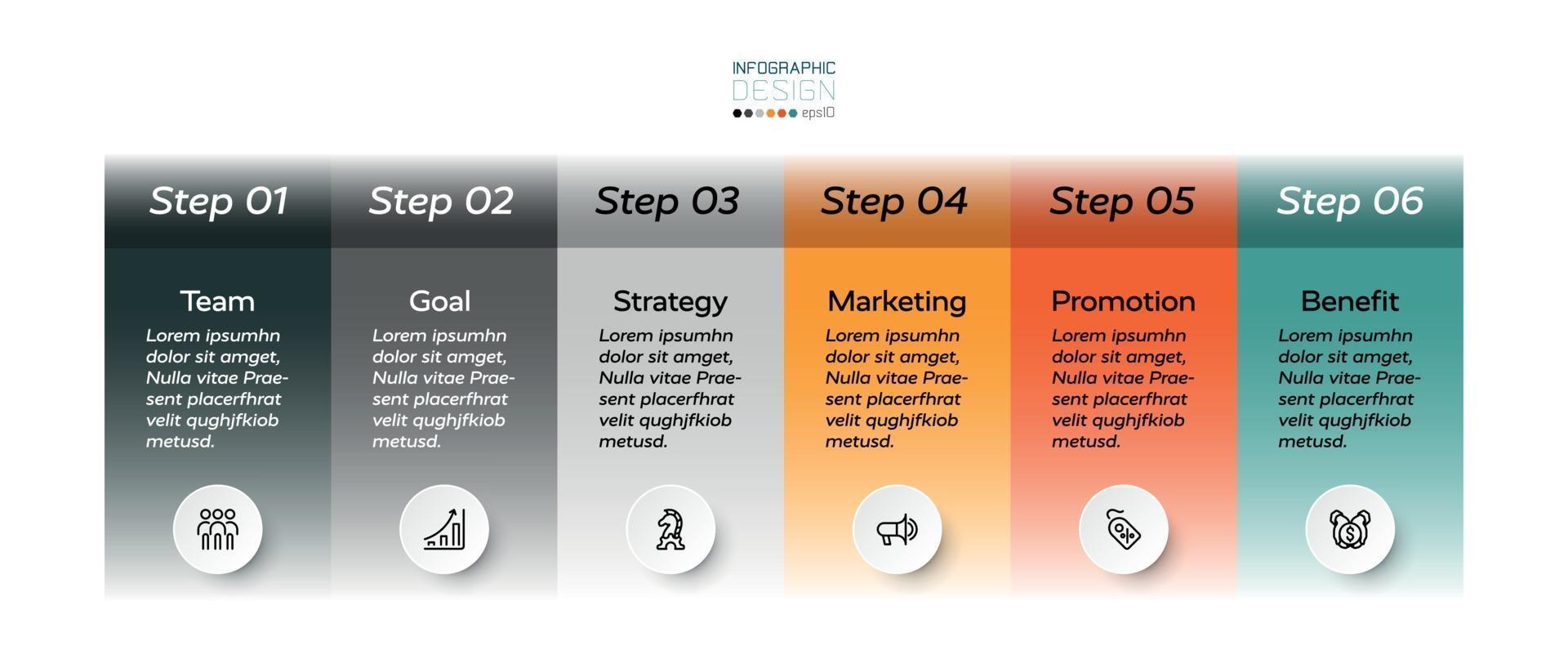 Unternehmenspräsentation, Marketing oder Schulung in einem rechteckigen Format umfasst 5 Arbeitsschritte, um die Arbeit zu erklären. Vektor-Infografik-Design. vektor