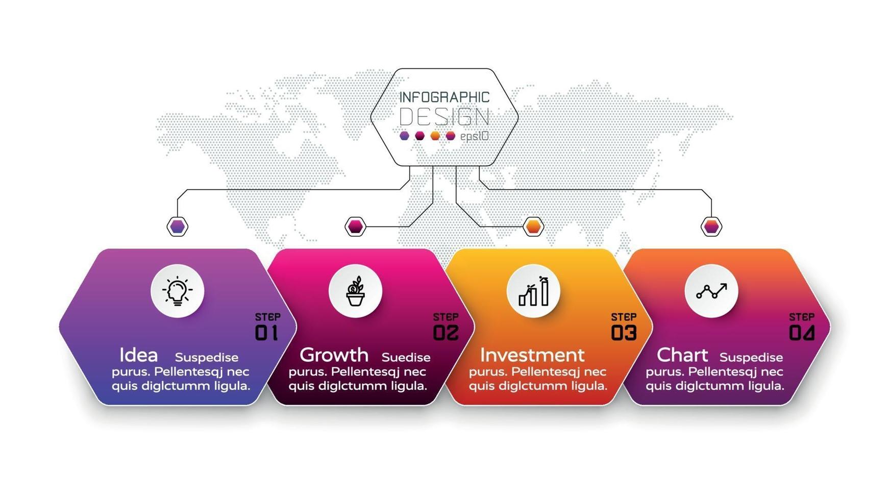 Das Organisations-Sechseck präsentiert Arbeitsprozesse in einem Workflow-Format und identifiziert Funktionen und Prozesse. Vektor-Infografik-Design. vektor