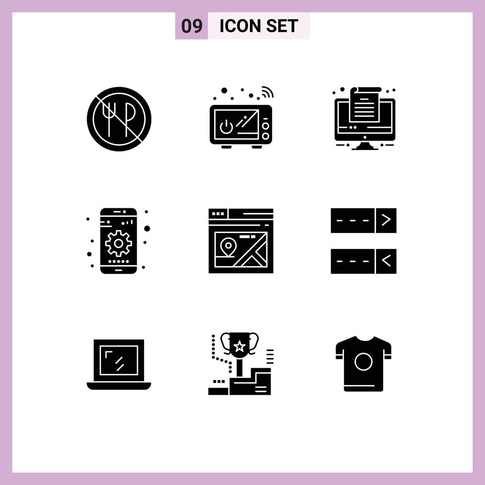 Gruppe von 9 modern solide Glyphen einstellen zum Ort Netz Computer Gerät Handy, Mobiltelefon editierbar Vektor Design Elemente