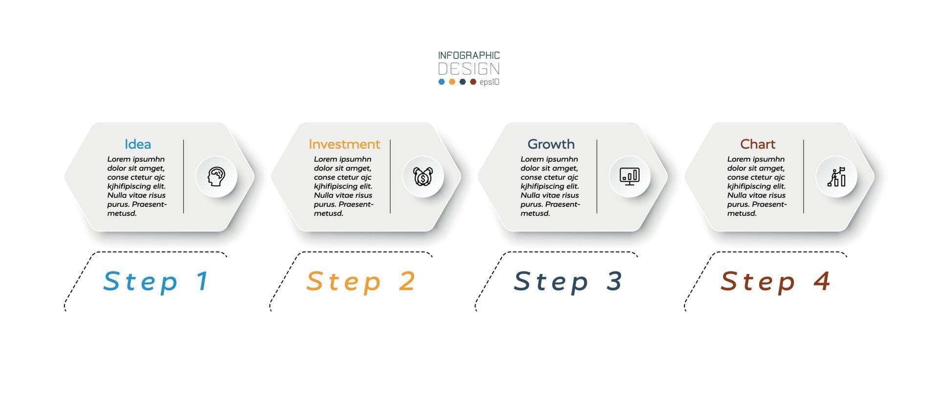 modern sexkantig design 4 steg för att visa resultat och placera arbete eller rapportera resultat för företag, marknadsföring eller organisation. vektor infographic.