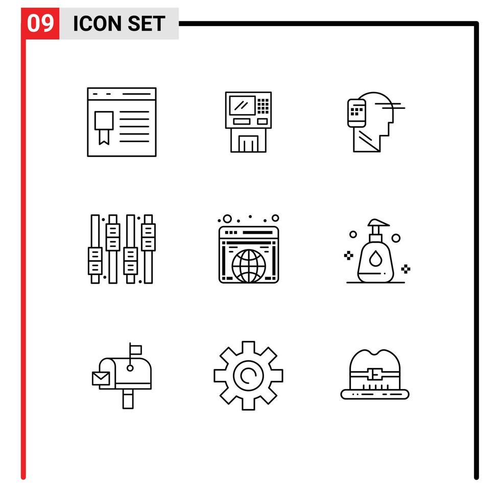 9 användare gränssnitt översikt packa av modern tecken och symboler av rörlighet mänsklig cashpoint ansluten pengar redigerbar vektor design element