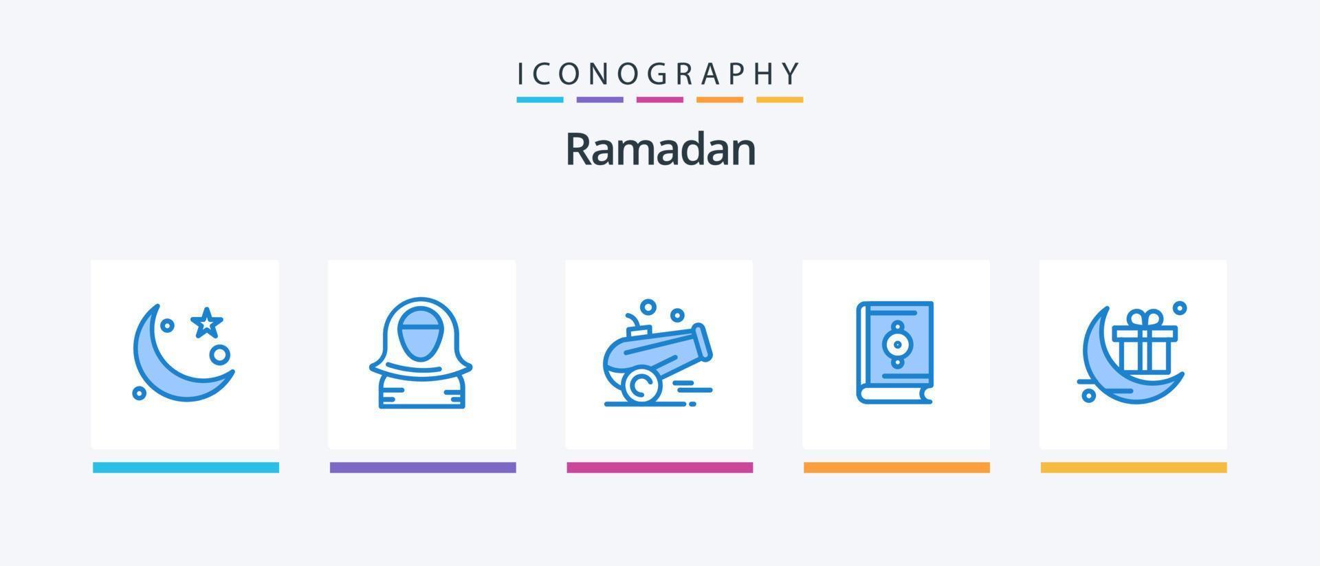 Ramadan Blau 5 Symbol Pack einschließlich Ramadan. Muslim. Golf. Islam. Islam. kreativ Symbole Design vektor