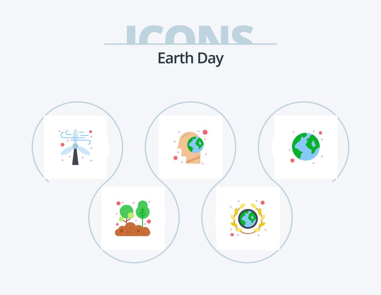 jord dag platt ikon packa 5 ikon design. planet. jorden. geologi. hjärna. väderkvarn vektor