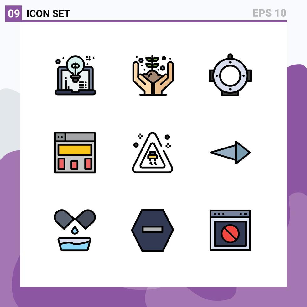 Piktogramm einstellen von 9 einfach gefüllte Linie eben Farben von richtig Unfälle Tauchen Straße Layout editierbar Vektor Design Elemente