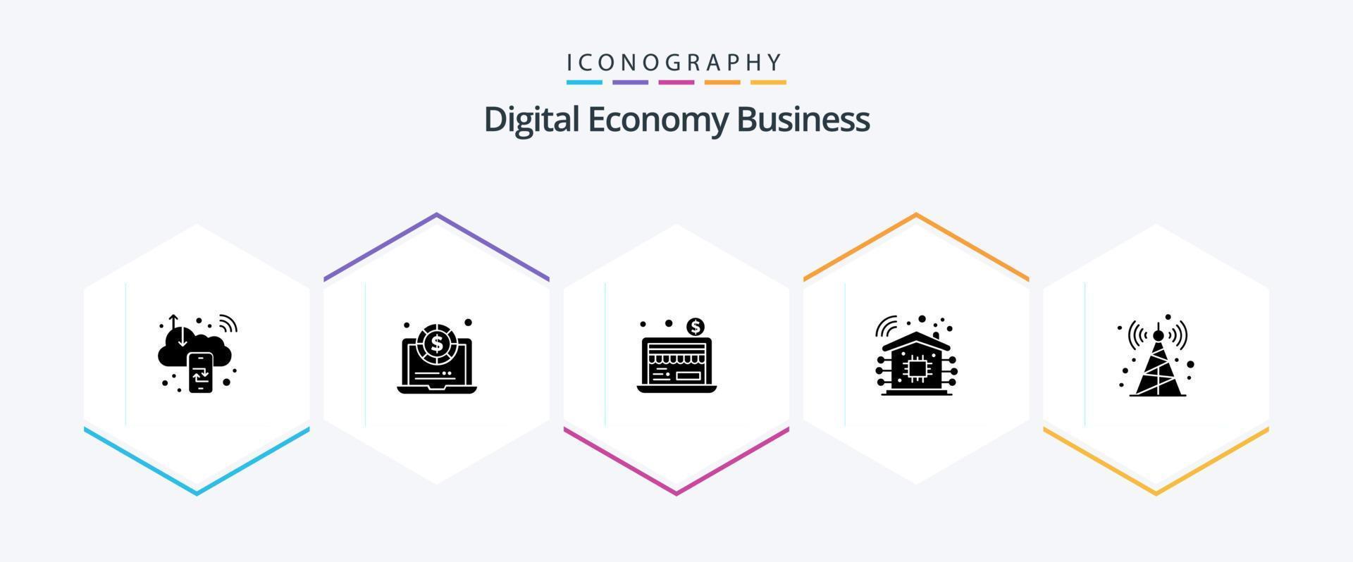 digital ekonomi företag 25 glyf ikon packa Inklusive . radio. ekonomi. kommunikation torn. smart Hem vektor
