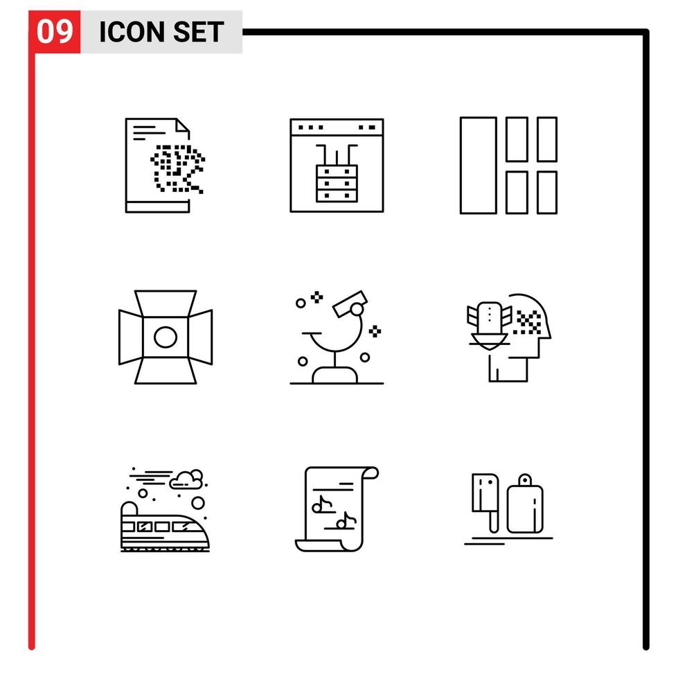 universell ikon symboler grupp av 9 modern konturer av laboratorium studio collage fotografi ljus redigerbar vektor design element