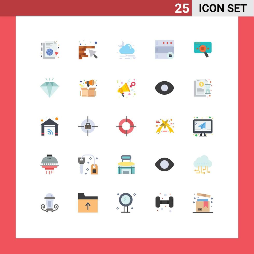 redigerbar vektor linje packa av 25 enkel platt färger av analytisk server murslev låsa väder redigerbar vektor design element