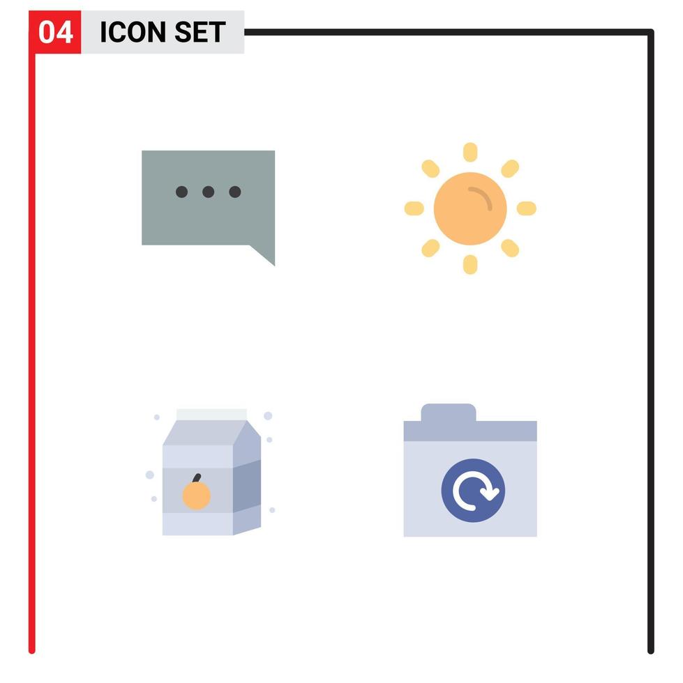 4 platt ikon begrepp för webbplatser mobil och appar bubbla mat ljusstyrka glans mapp redigerbar vektor design element