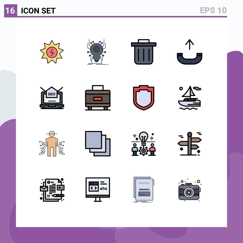 packa av 16 modern platt Färg fylld rader tecken och symboler för webb skriva ut media sådan som webb miljö app bärbar dator telefon redigerbar kreativ vektor design element