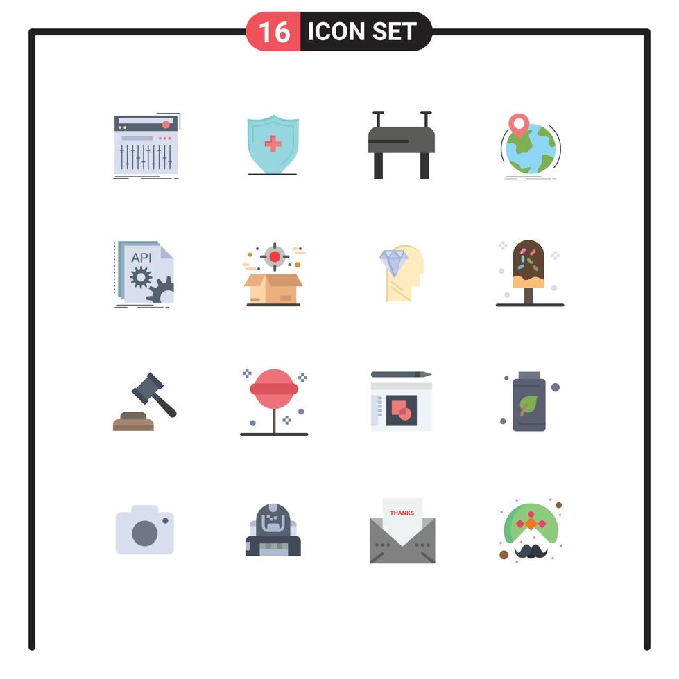 mobil gränssnitt platt Färg uppsättning av 16 piktogram av app markör skydda stift klot redigerbar packa av kreativ vektor design element