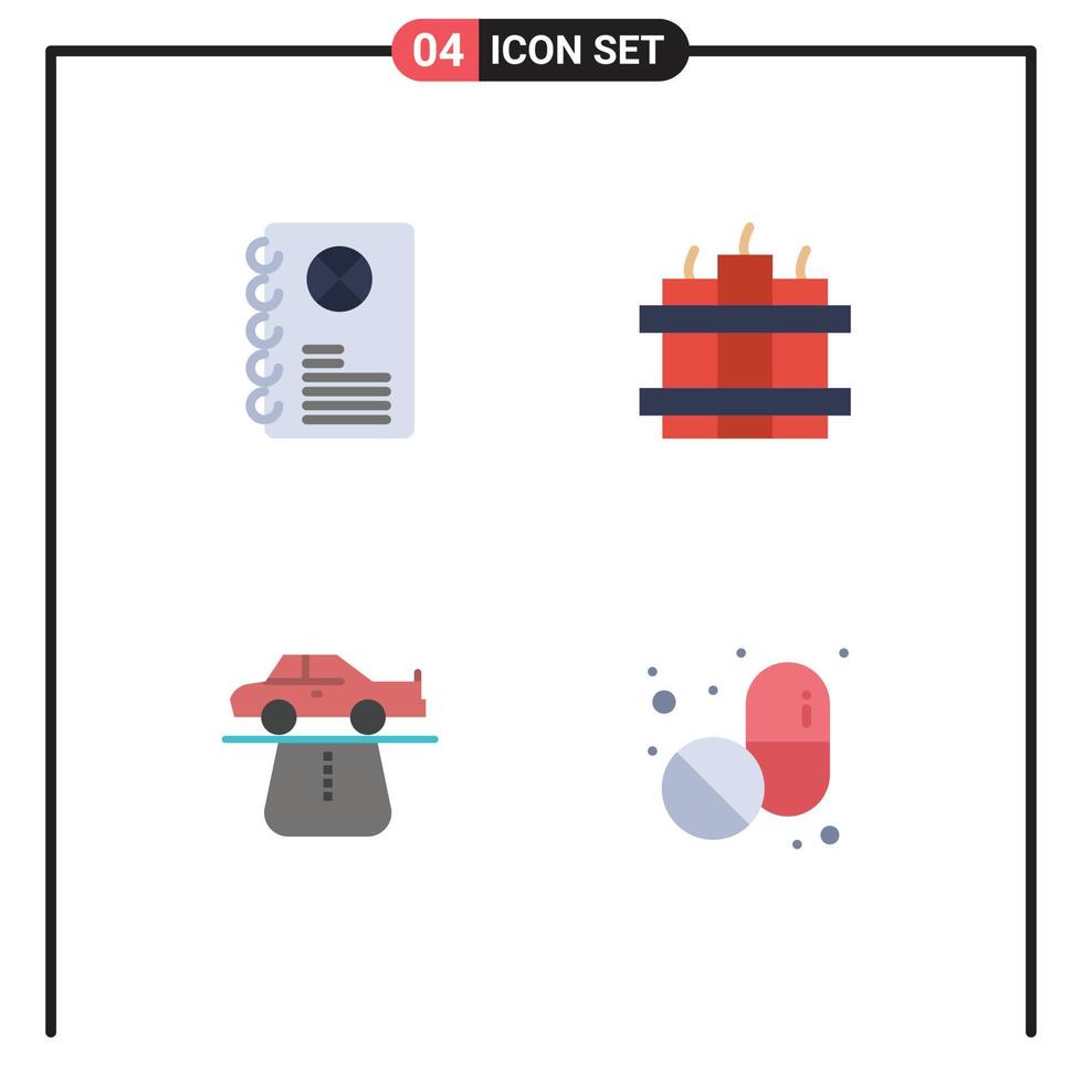 4 Universal- eben Symbol Zeichen Symbole von Kino Auto Buch Timer Komfort editierbar Vektor Design Elemente