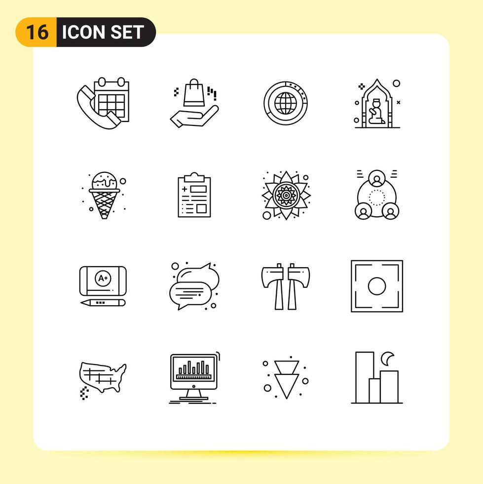 redigerbar vektor linje packa av 16 enkel konturer av be moské förvaltning värld Resurser redigerbar vektor design element